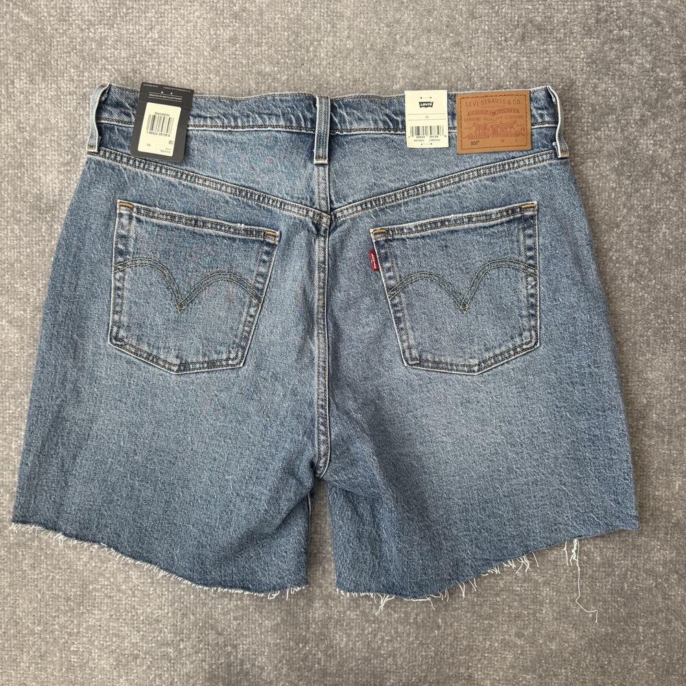 Levis 501 Shorts Womens 34 Blue Button Fly Raw Hem High Rise Relaxed Fit Denim - Picture 9 of 12